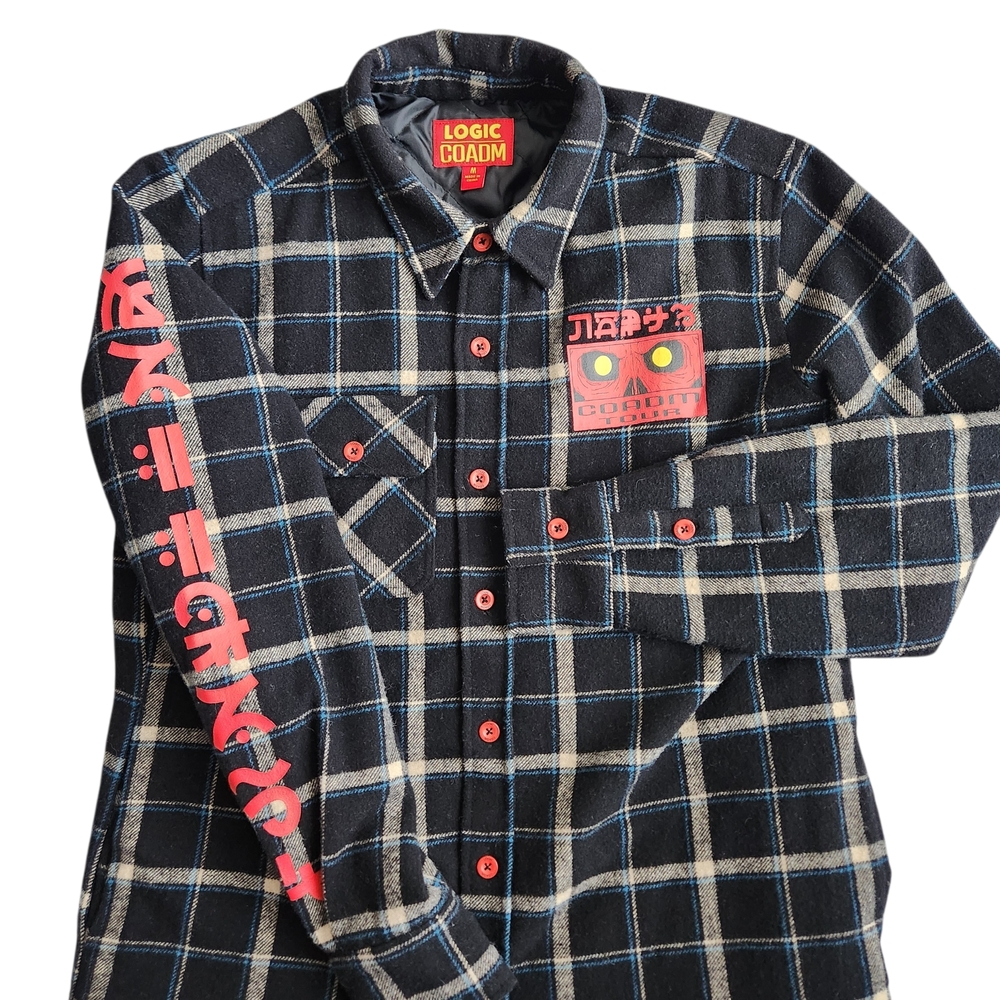 Logic COADM Tour 2019 Bobby Boy Flannel Windowpane Shirt Men's M Black Quilted